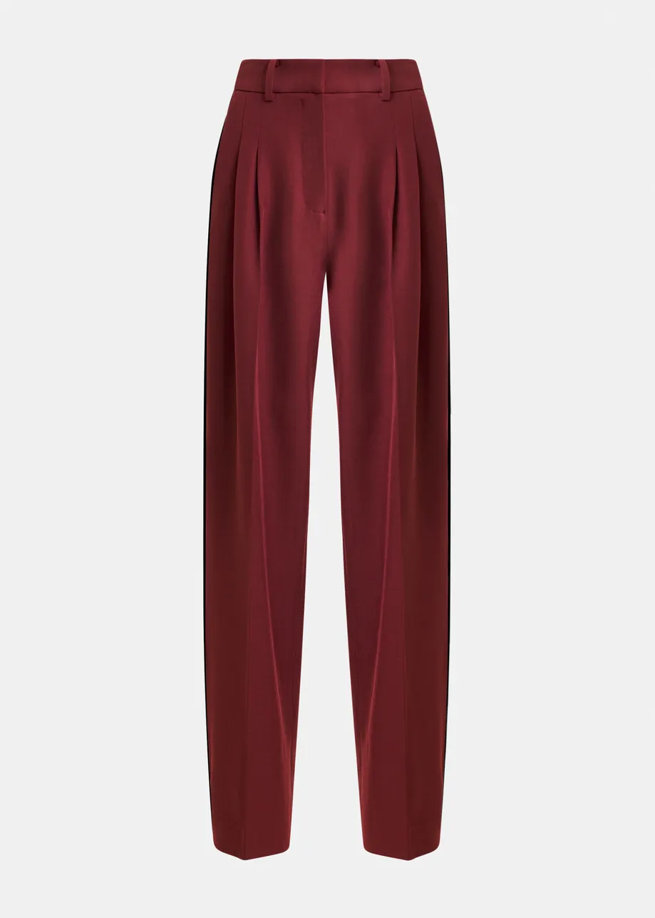 Burgundy tapered pants with crease