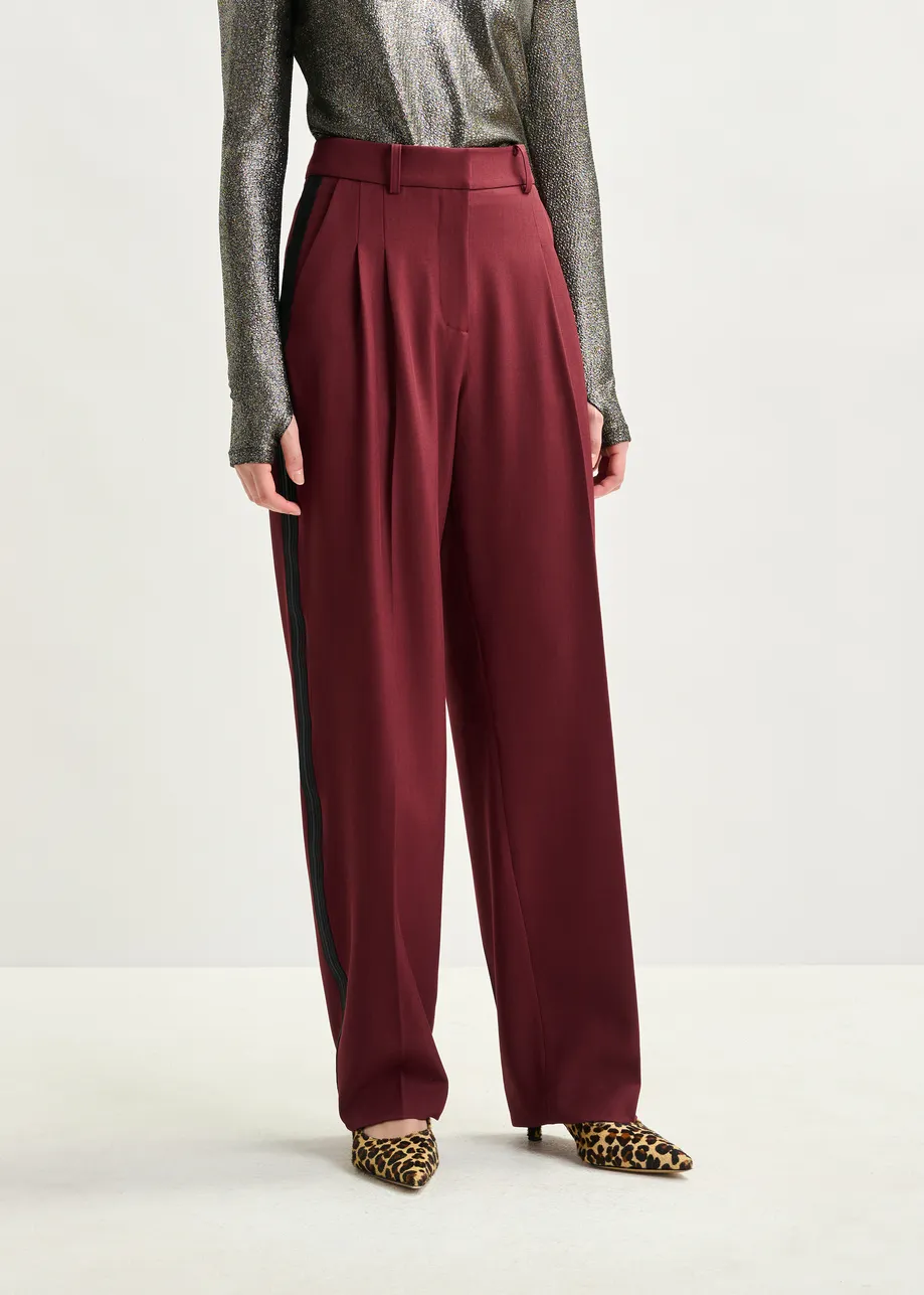Burgundy tapered pants with crease