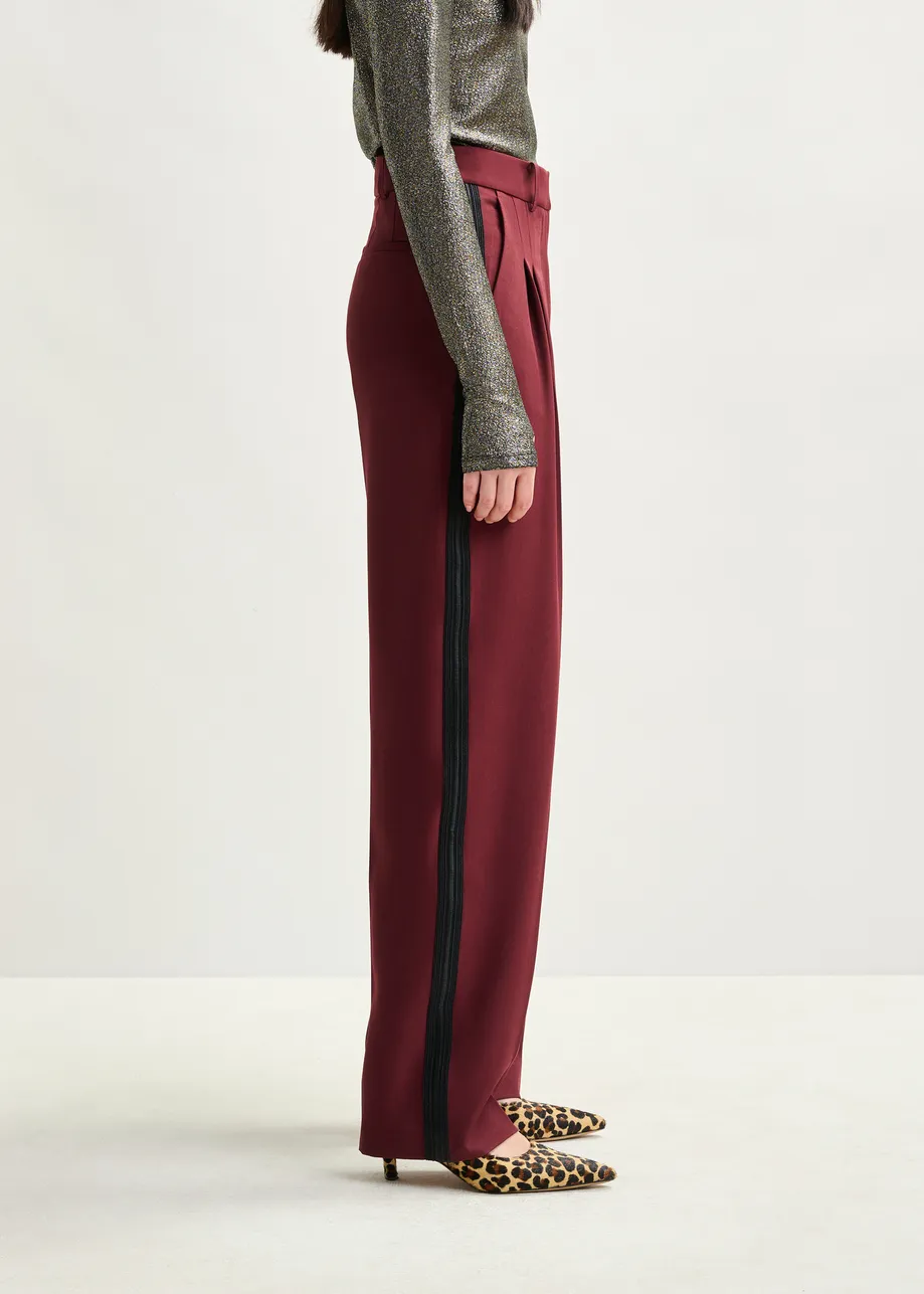 Burgundy tapered pants with crease