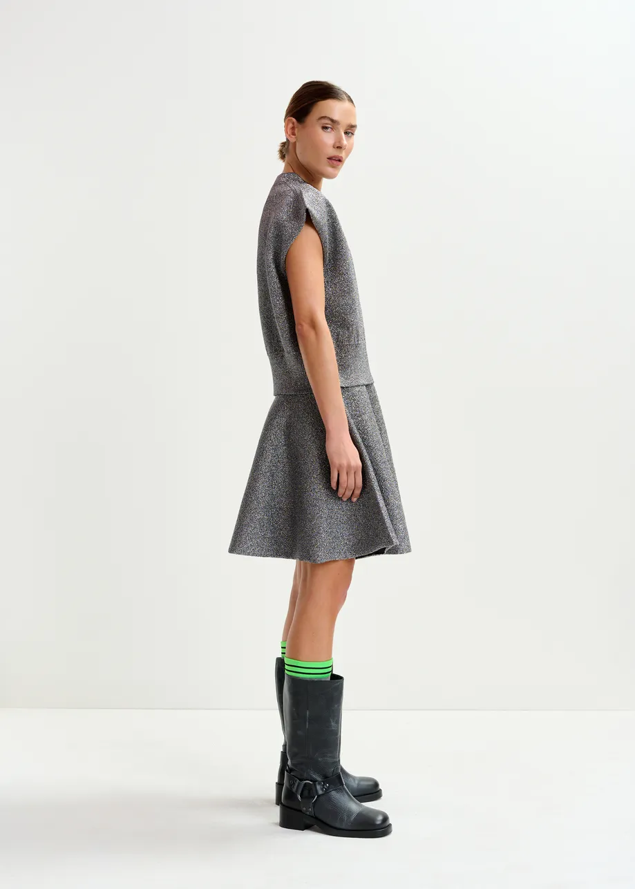 Silver lurex knitted mini skirt