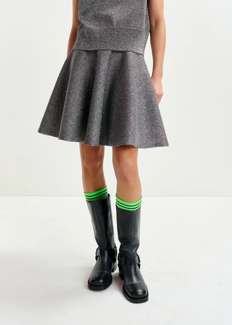 Silver lurex knitted mini skirt