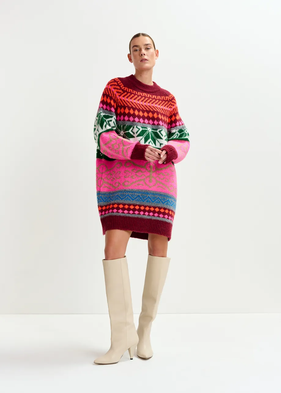 Multicolor jacquard knit dress