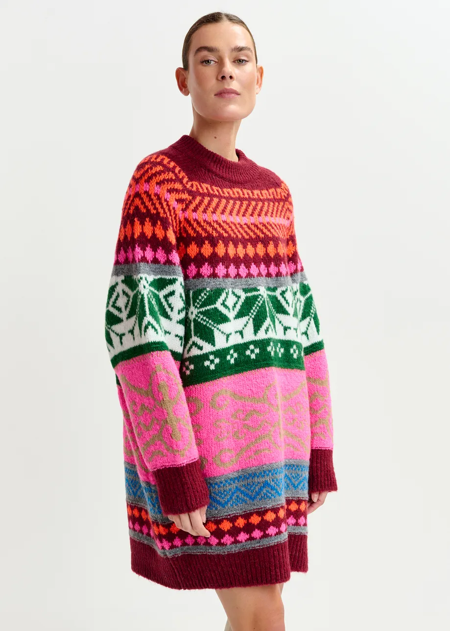 Multicolor jacquard knit dress
