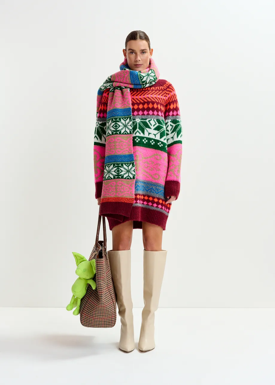 Multicolor jacquard knit dress
