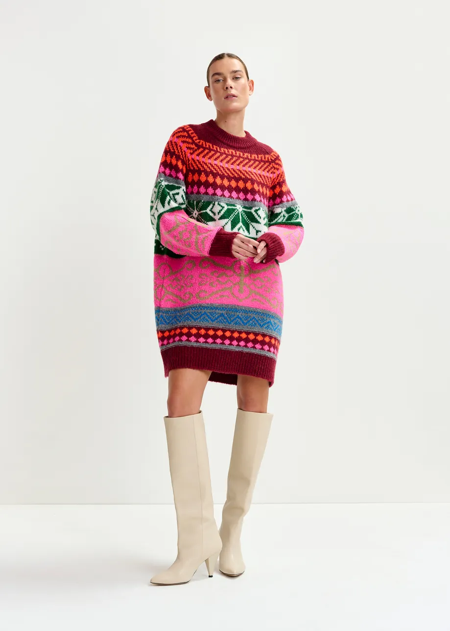 Kleurrijke jurk in gebreid jacquard