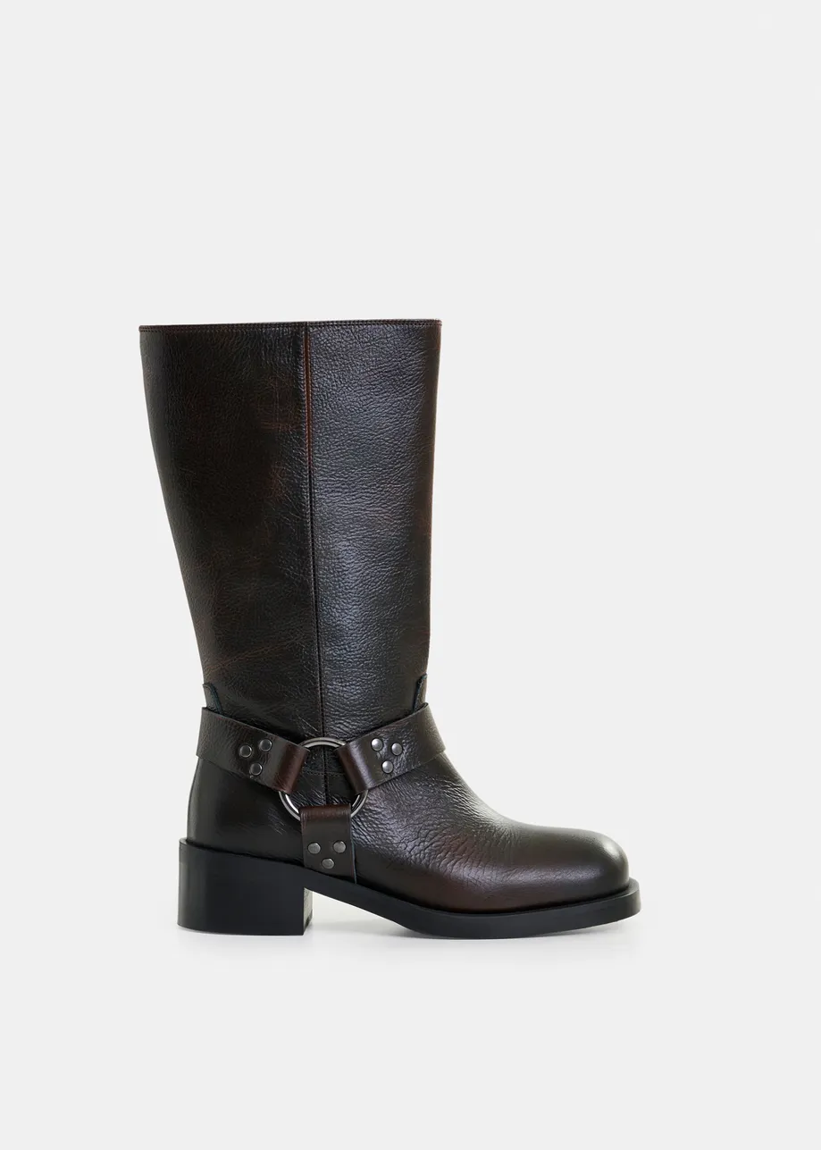 Black leather buckled boots