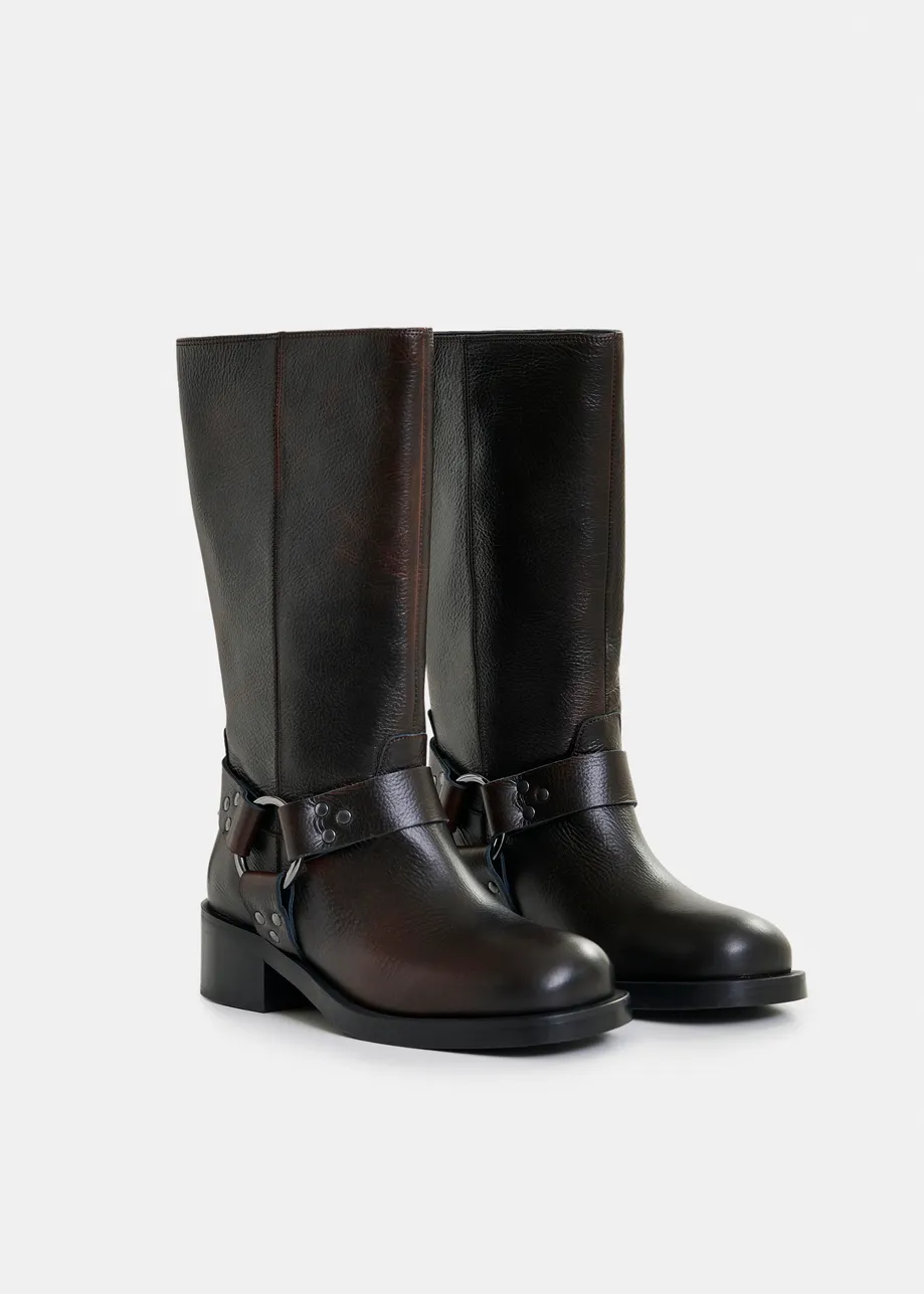 Black leather buckled boots