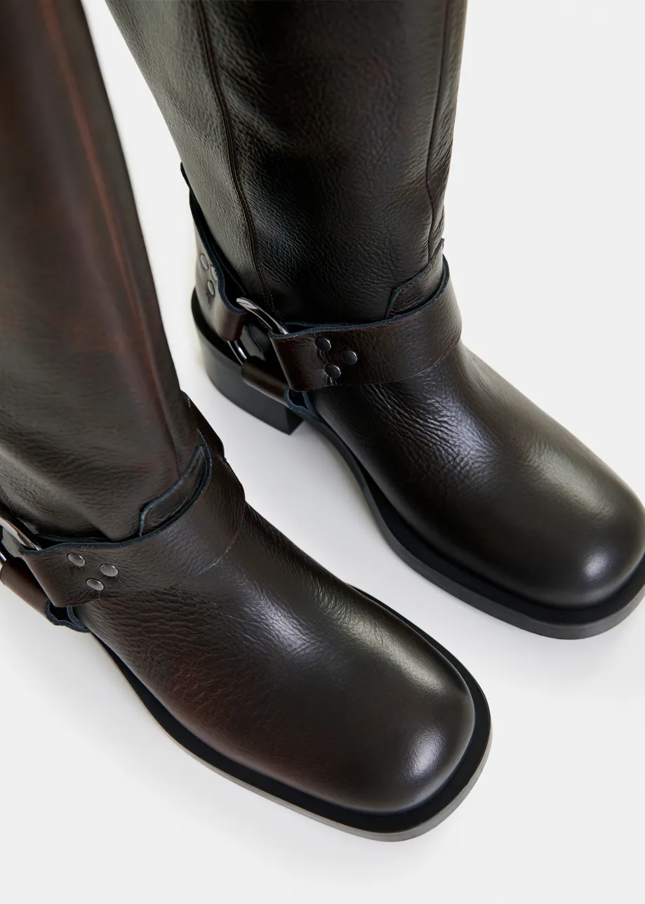 Black leather buckled boots