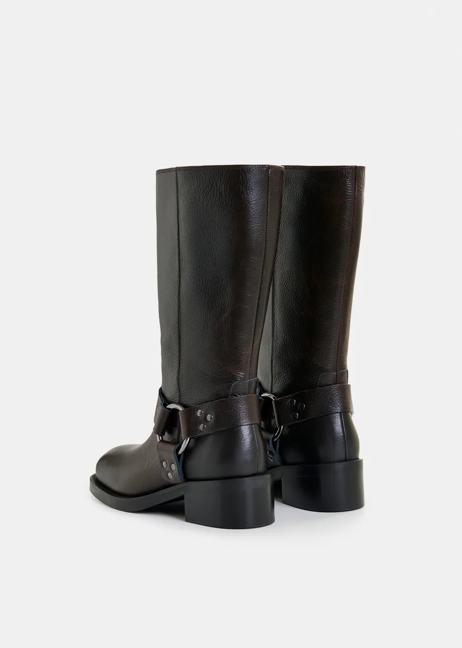 Black leather buckled boots