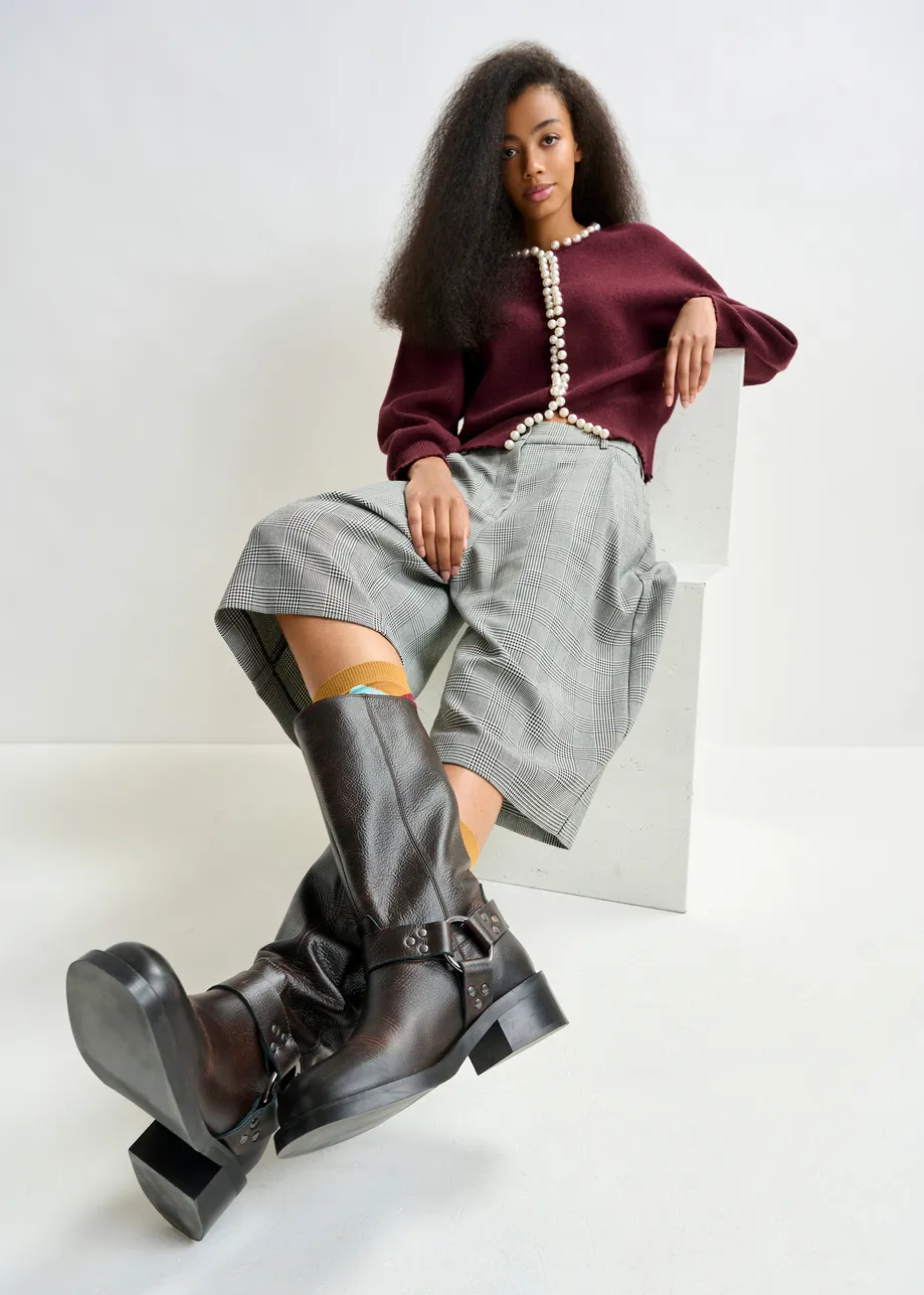 Black leather buckled boots