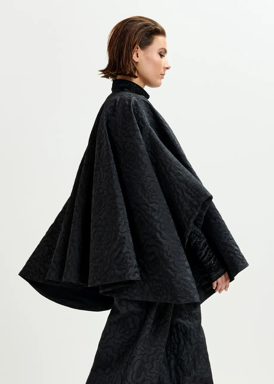 Capa oversize en tejido jacquard, negro