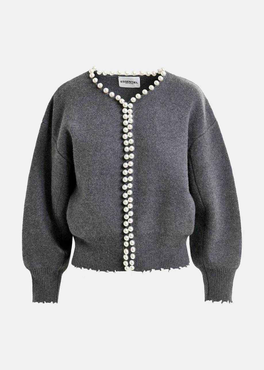 Grey pearl-embellished cardigan
