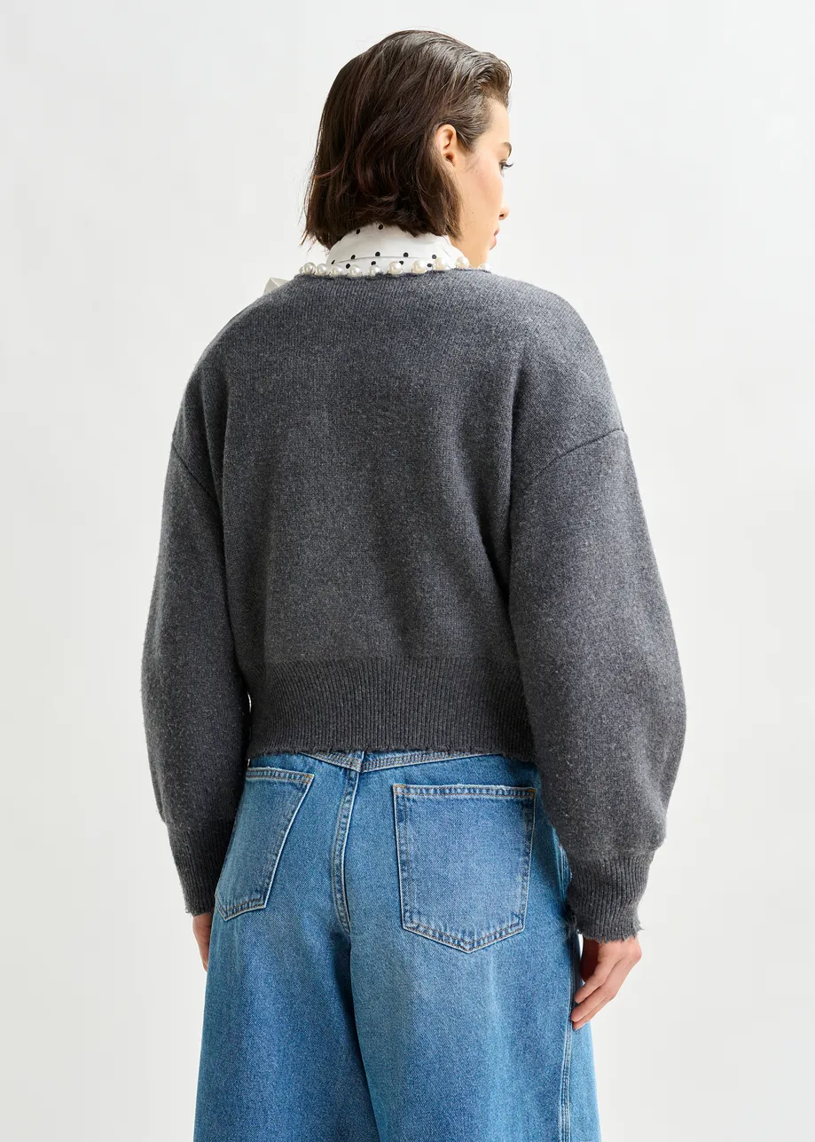 Grey pearl-embellished cardigan