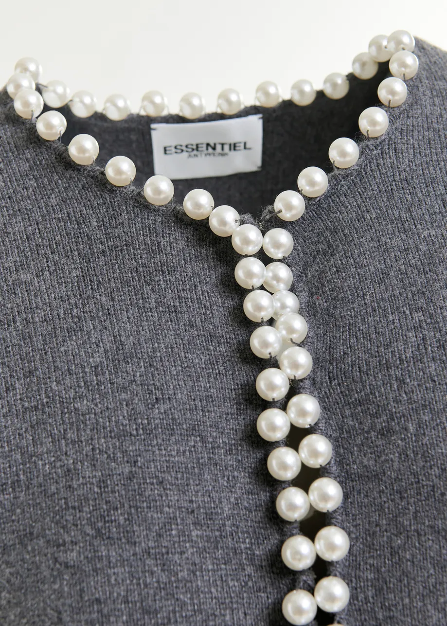 Grey pearl-embellished cardigan