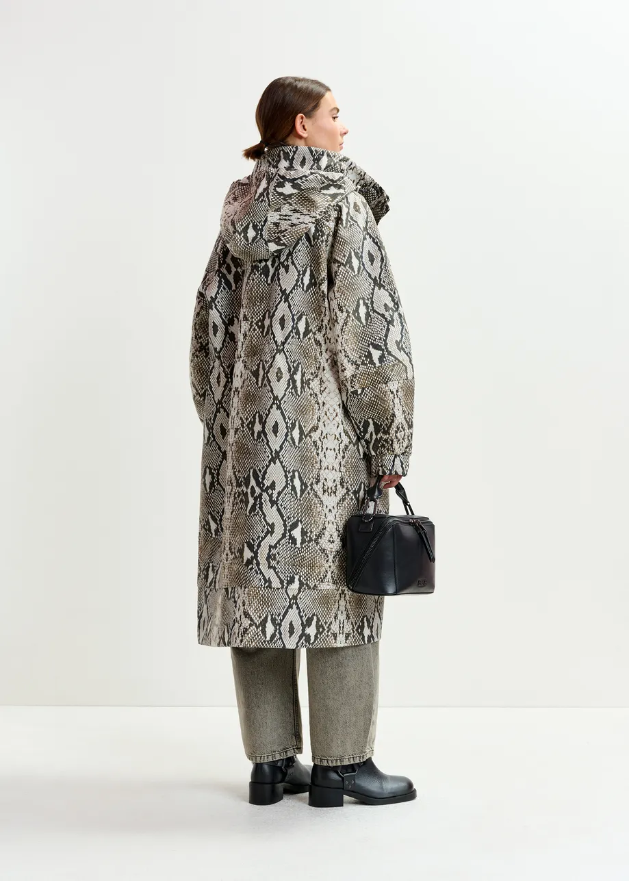 Green, beige and black oversized hooded raincoat