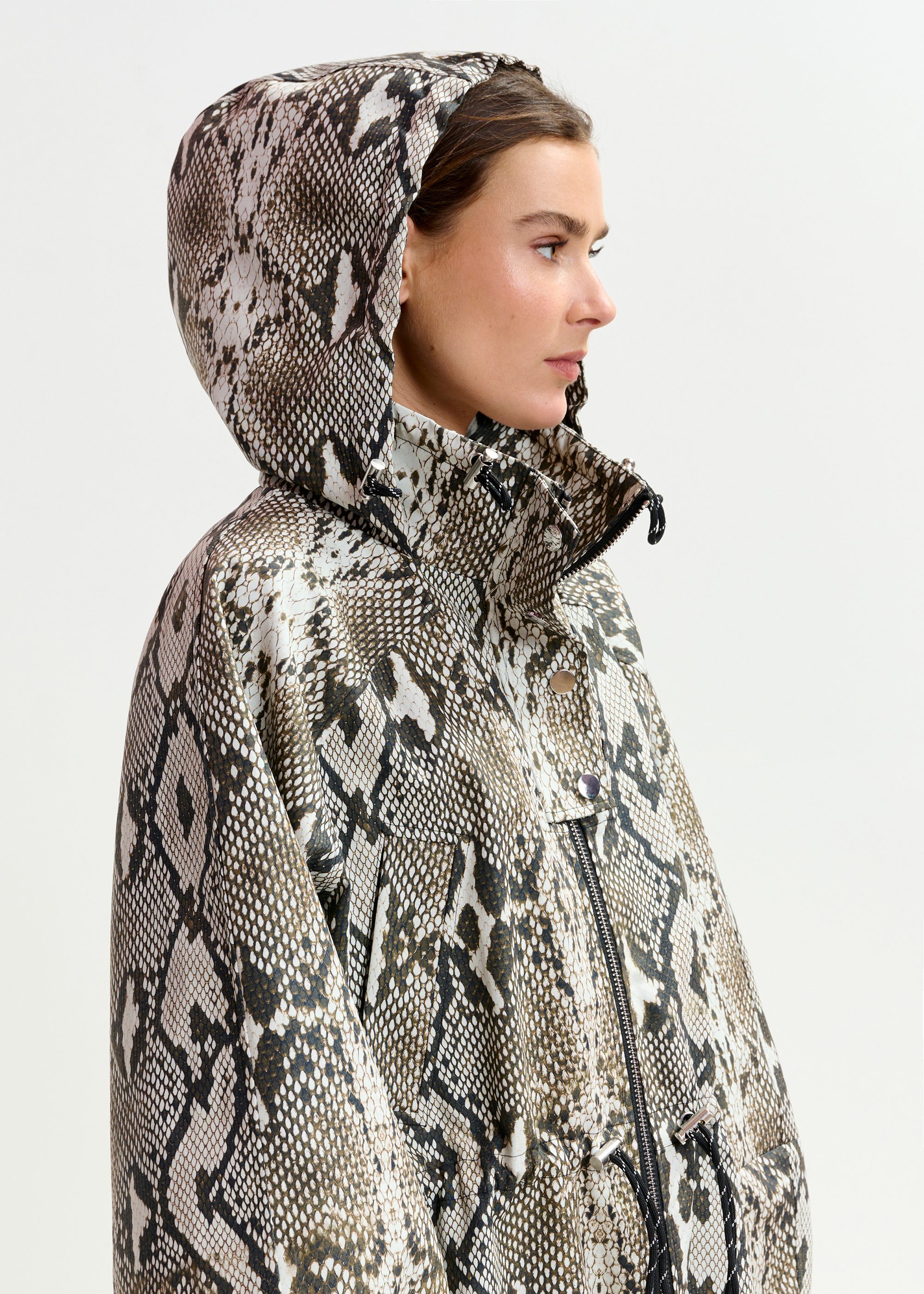 Green, beige and black oversized hooded raincoat | Essentiel