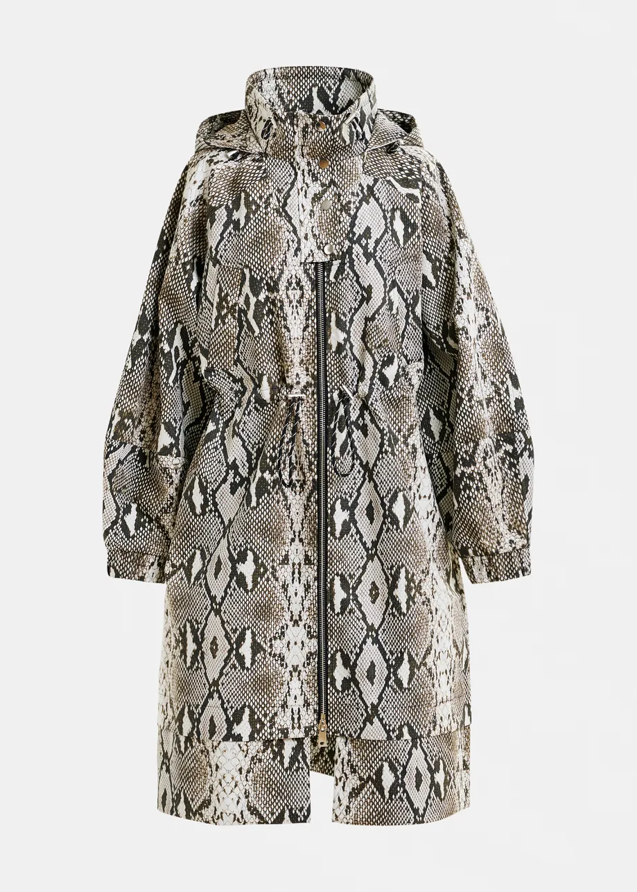Green, beige and black oversized hooded raincoat