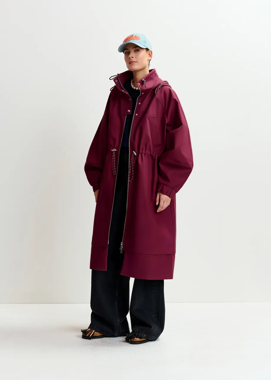 Burgundy oversized hooded raincoat
