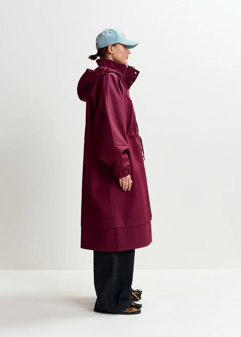 Burgundy oversized hooded raincoat