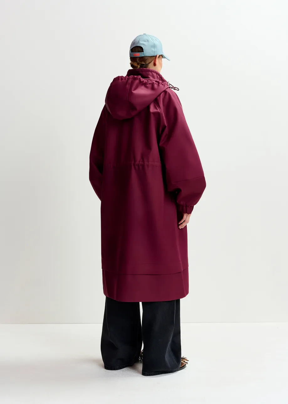 Burgundy oversized hooded raincoat
