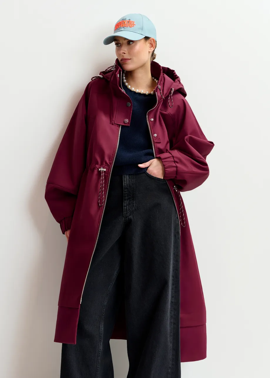Burgundy oversized hooded raincoat