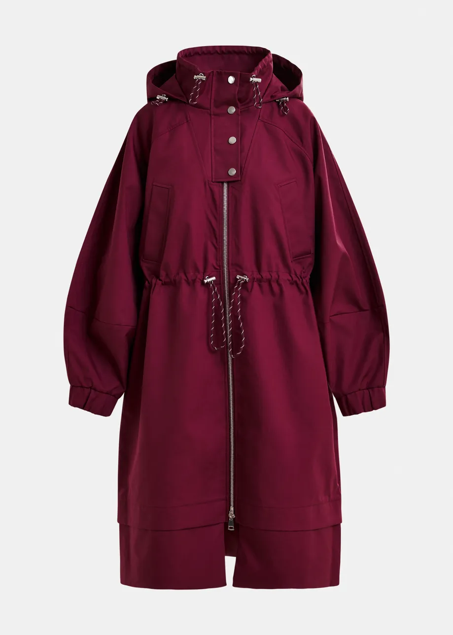 Burgundy oversized hooded raincoat