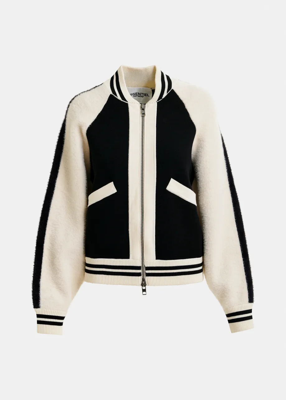 Zwart en wit gebreid bomberjack met faux fur