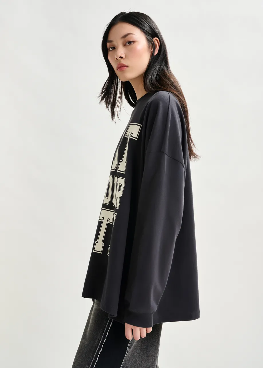 Dark grey and off-white printed organic cotton long-sleeve T-shirt
