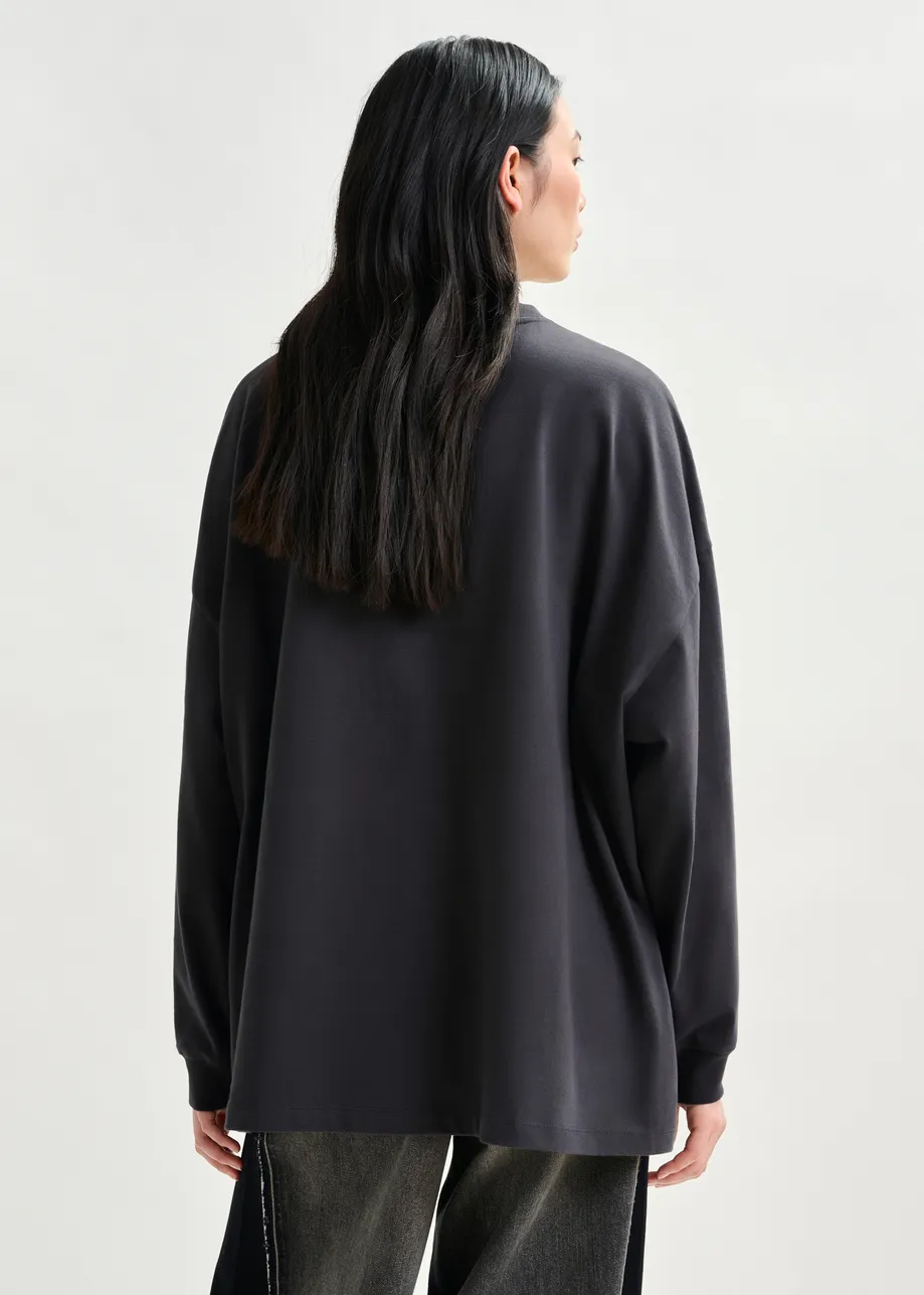 Dark grey and off-white printed organic cotton long-sleeve T-shirt