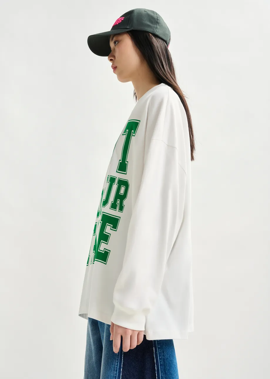 Off-white and green printed organic cotton long-sleeve T-shirt