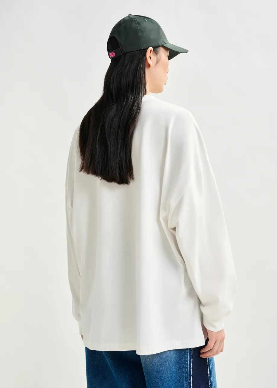 Off-white and green printed organic cotton long-sleeve T-shirt