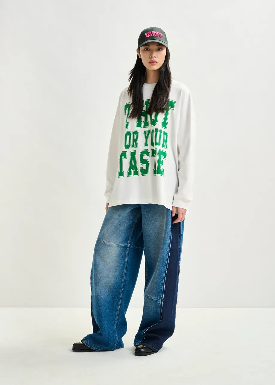 Off-white and green printed organic cotton long-sleeve T-shirt