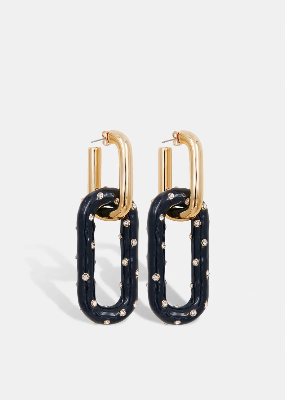 Navy gold-tone and enamel rhinestone-encrusted link earrings