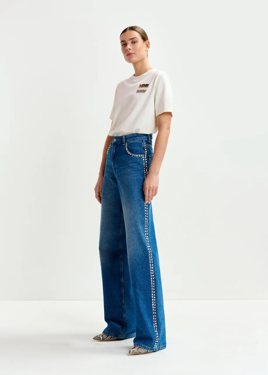  Donkerblauwe rechte jeans met studs