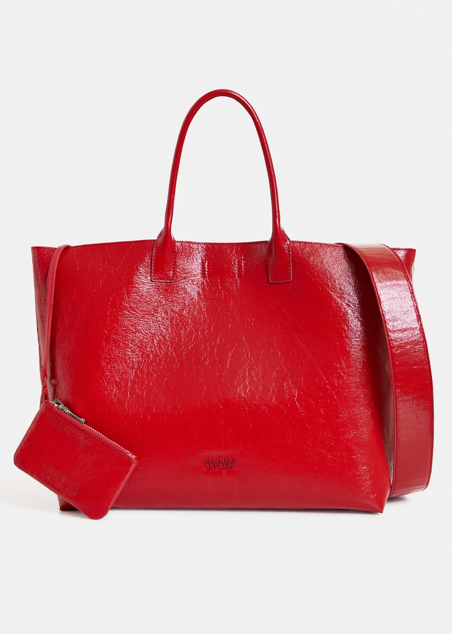 Red faux patent-leather shopper bag