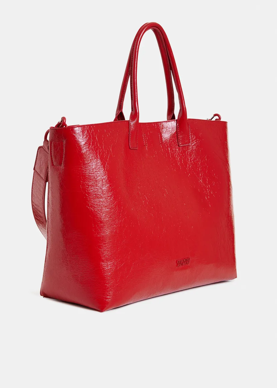 Red faux patent-leather shopper bag