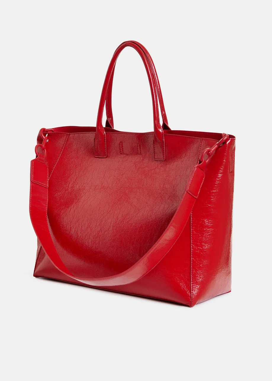 Red faux patent-leather shopper bag