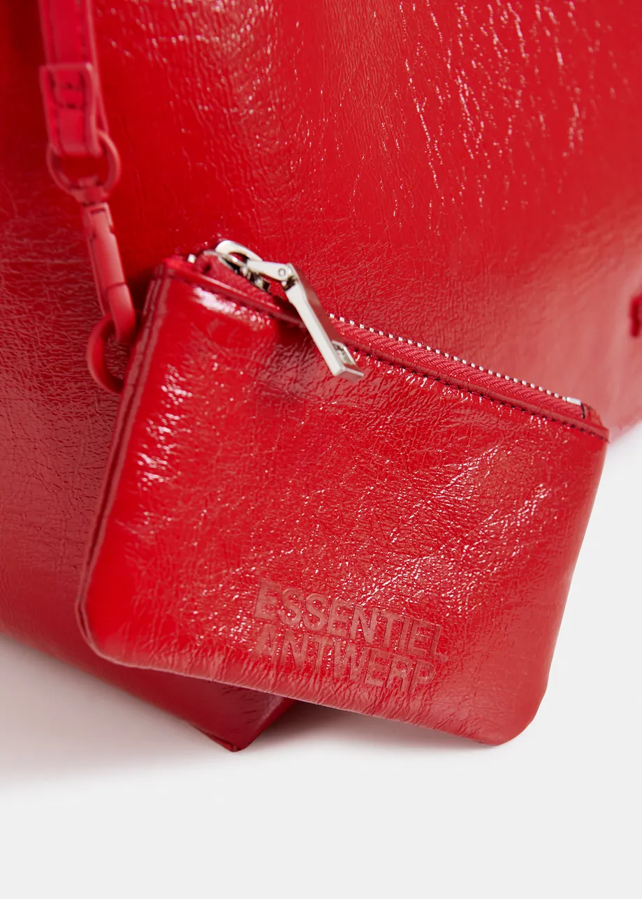 Red faux patent-leather shopper bag