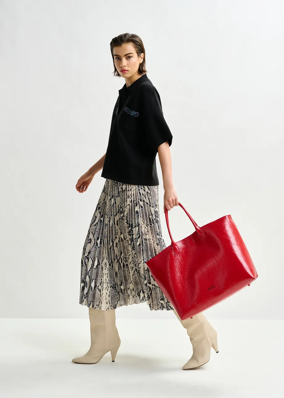 Red faux patent-leather shopper bag