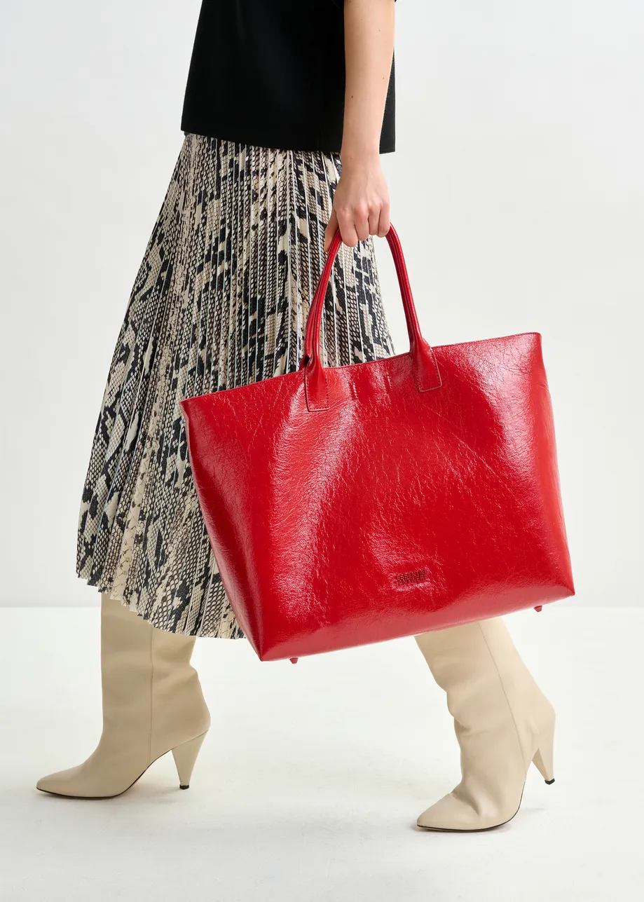 Red faux patent-leather shopper bag