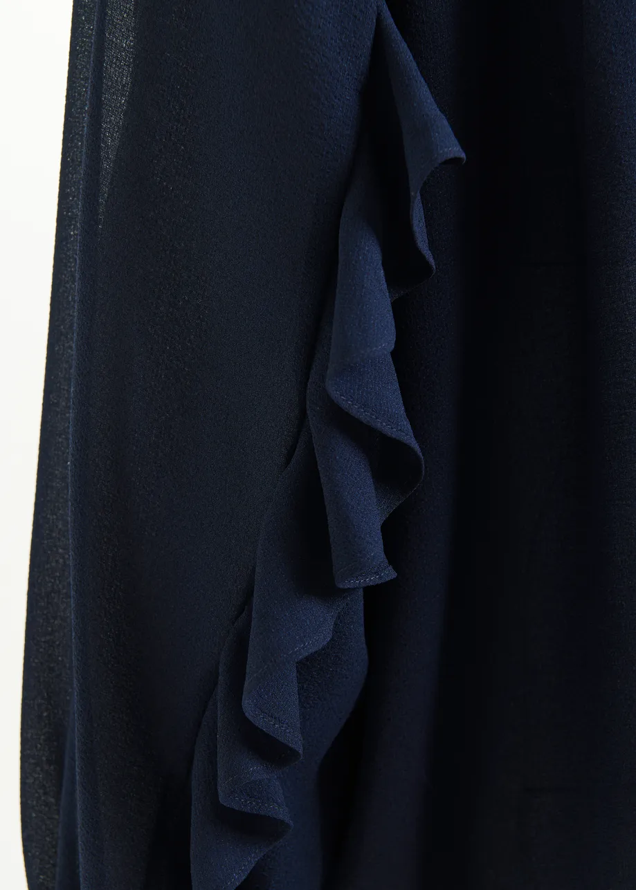 Navy ruffle-sleeve shirt