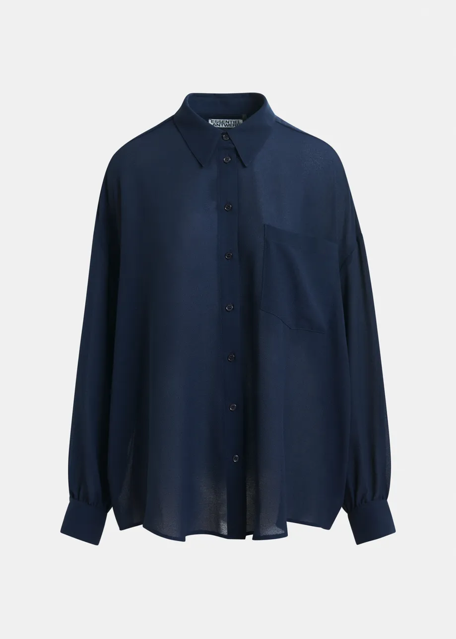 Navy ruffle-sleeve shirt