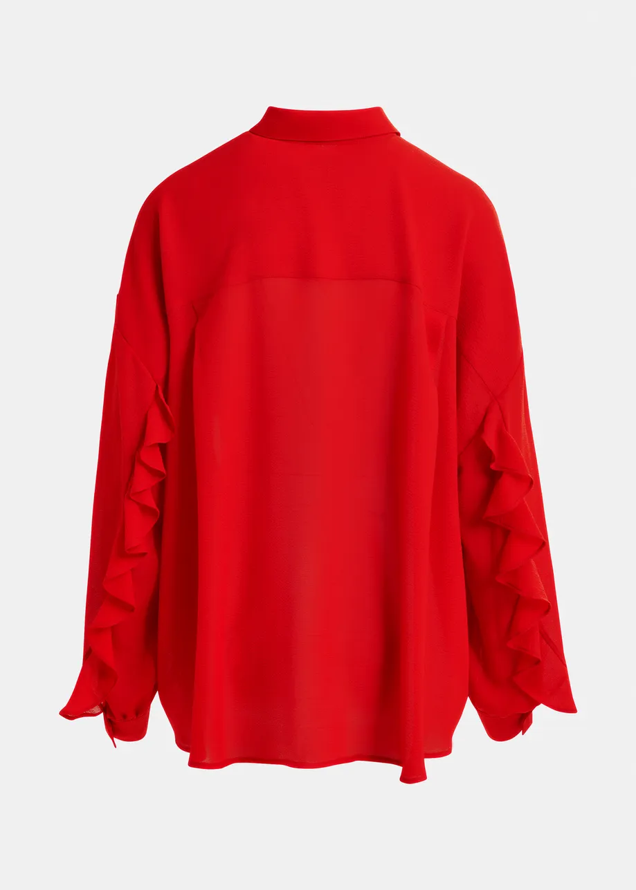 Navy blouse met ruches
