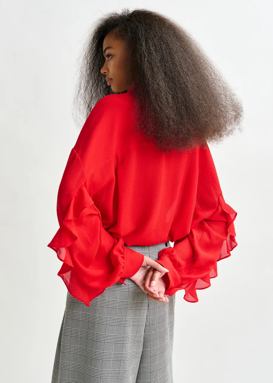 Navy blouse met ruches