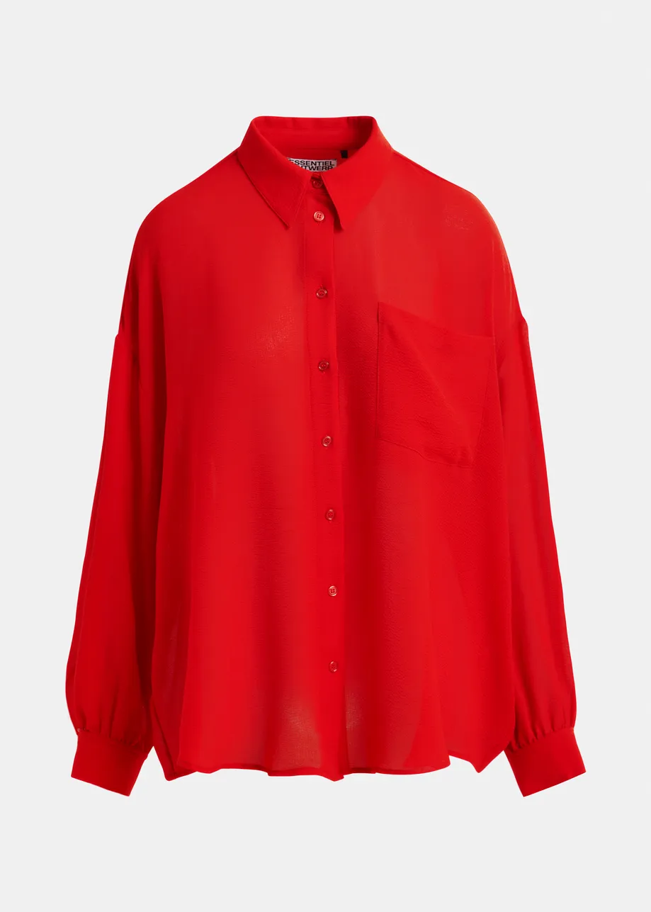 Red fuffle-sleeve shirt
