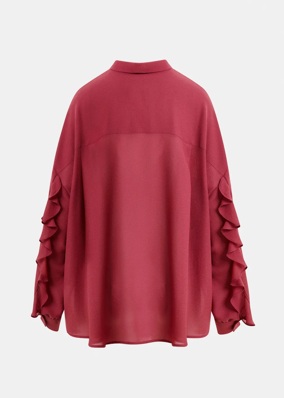 Vintage pink ruffle-sleeve shirt