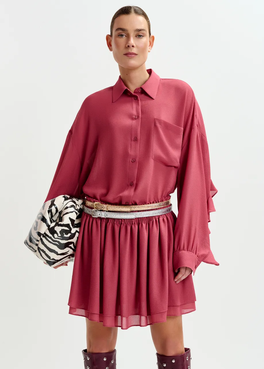 Vintage pink ruffle-sleeve shirt