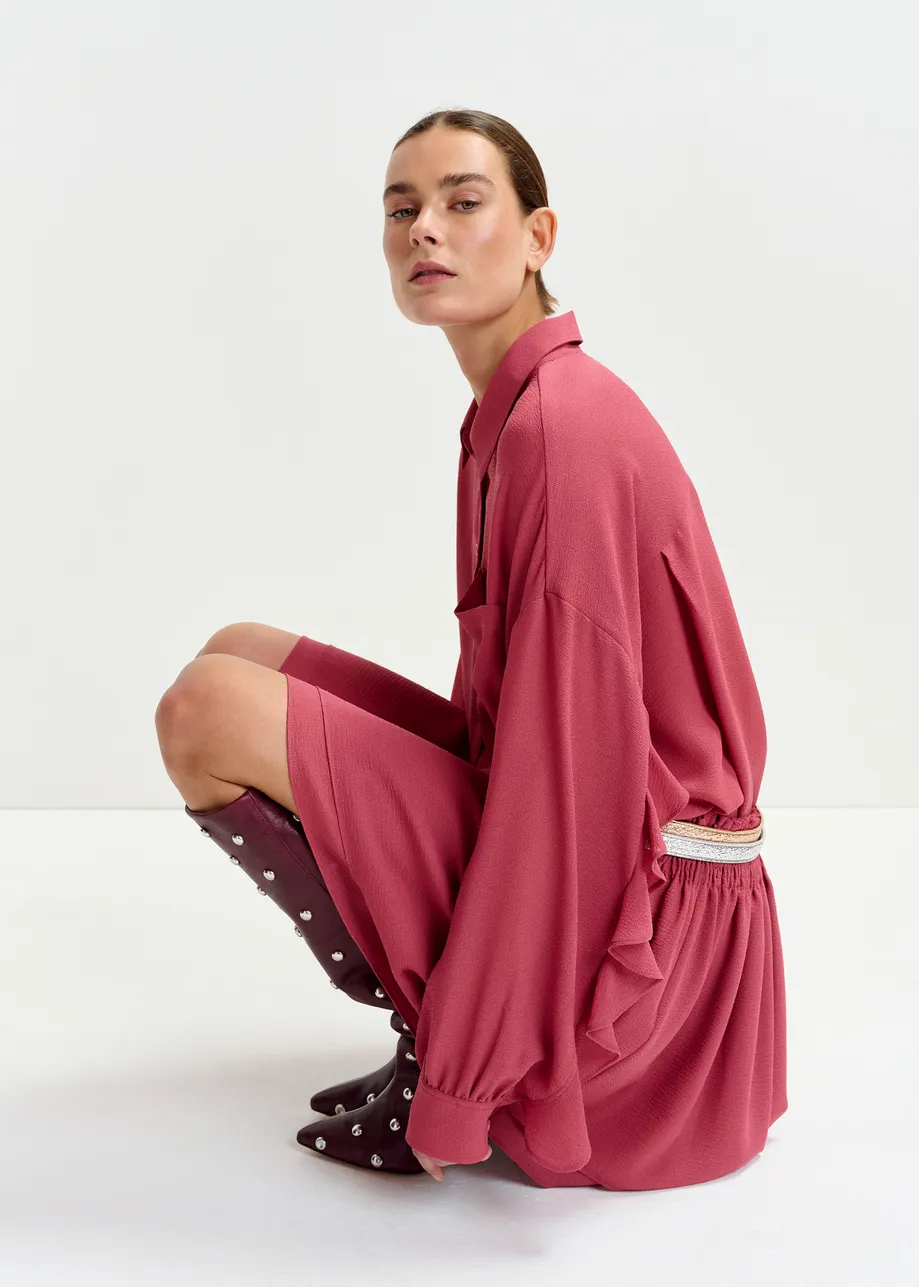 Vintage pink ruffle-sleeve shirt
