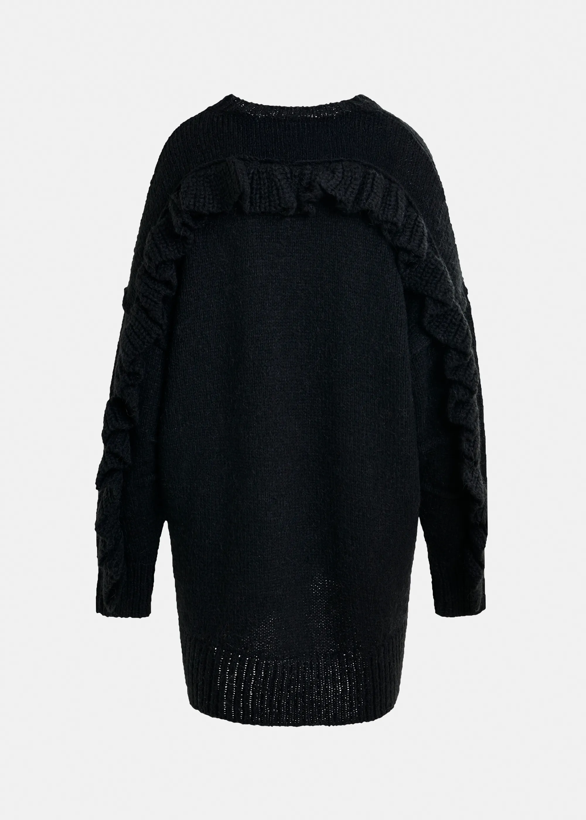 Black knit mini dress with ruffle detail Essentiel Antwerp