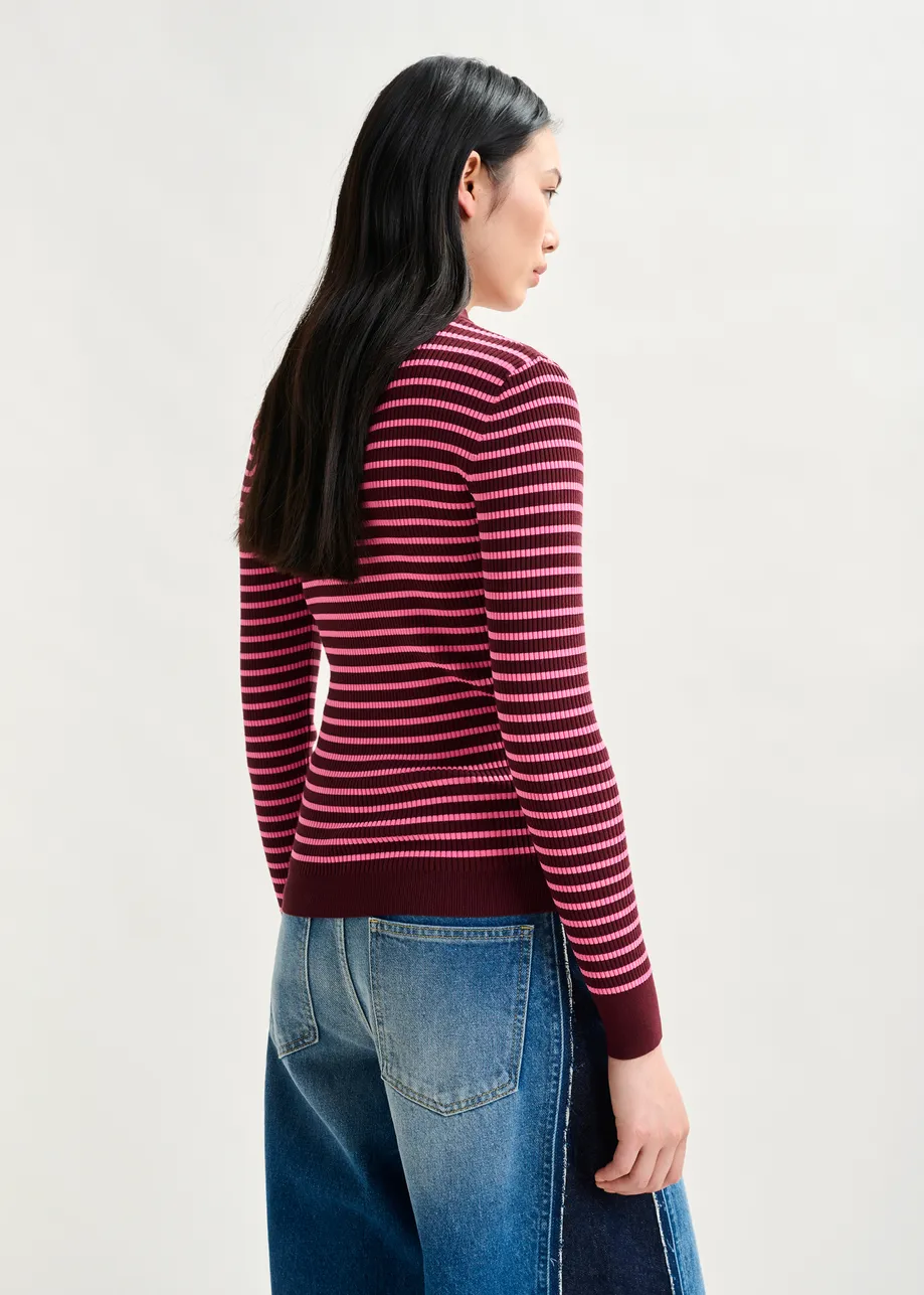 Burgundy and pink striped sweater
